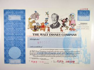 Walt Disney Co. ,  1986 Odd Shrs Common Stock Specimen Cert,  Xf Jbnc
