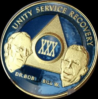 Aa Founders 30 Year Chip Gold Plated Blue Alcoholics Anonymous Medallion Coin