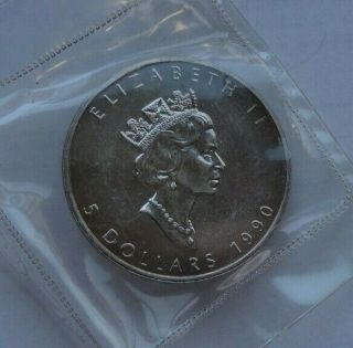 1990 Canada Maple Leaf Silver 5 Dollar Coins.  9999 Purest Silver (rcm Seal)