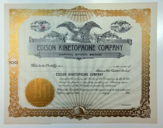 Nj.  Edison Kinetophone Co. ,  1910s Odd Shrs Unissued Stock Certificate,  24,  Xf