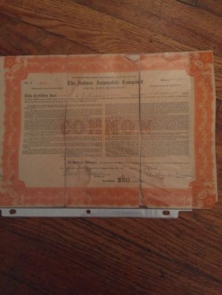 The Holmes Automobile Company Common Stock Certificate Whith Typed & Signed Docs