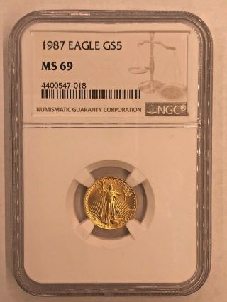 Ngc 1987 G$5 Gold American Eagle Ms69 1/10oz
