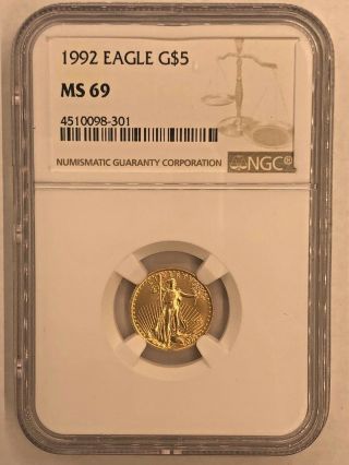 Ngc 1992 G$5 Gold American Eagle Ms69 1/10oz