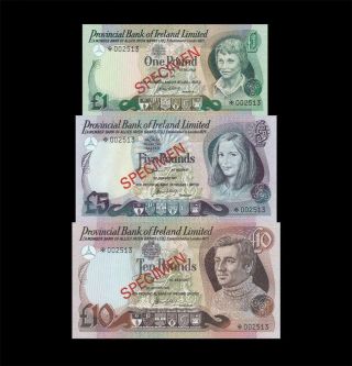 1977 Provincial Bank Of Ireland 1,  5 & 10 Pounds Specimen Set ( (gem Unc))