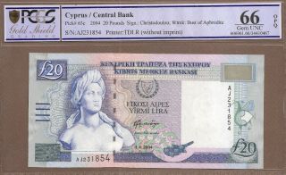 Cyprus: 20 Pounds Banknote,  (unc Pcgs66),  P - 63c,  01.  04.  2004,