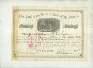 1883 Lead City Bank Of Lead City Dakota Issue 34 Stock Certificate