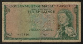 Malta (p25a) 10 Shillings Nd (1963) Vg,