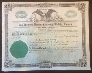 Early 1900’s Unissued Stock Cert - The Western Biscuit Company Of Wichita Kansas