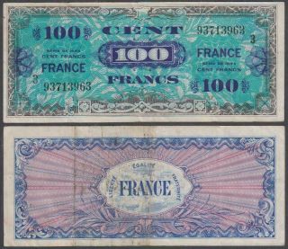 France - Wwii Allied Military Currency,  100 Francs,  1944,  Vf,  P - 123 (c)