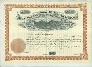 Ca1885 Leeds Mountain Gold & Silver Mining Company Colorado Stock Certificate