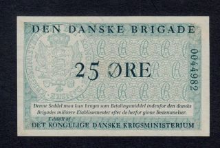 Denmark 25 Ore (1947 - 58) Den Danske Brigade Pick M9 Unc Less.