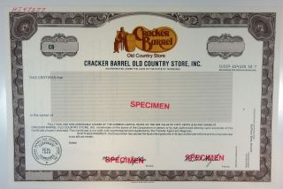 Tn.  Cracker Barrel Old Country Store,  Inc. ,  1970s Odd Shrs Specimen Stock Cert.