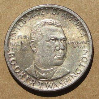 U.  S.  1946 Silver Booker T.  Washington Commemorative 1/2 Dollar Coin Km 198
