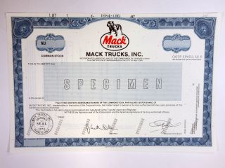 Pa.  Mack Trucks,  Inc. ,  1987 Odd Shrs Common Stock Specimen Certificate,  Xf Abnc