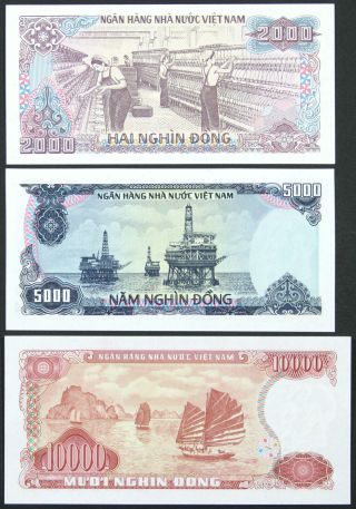 VIETNAM - Set of 3 Notes - 2000 - 5000 Dong 1987 - 1993 - P 107b 104 115 (UNC) 2