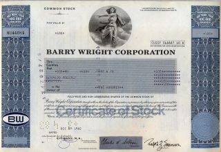 Barry Wright Corporation Stock Certificate