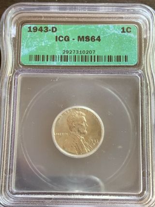 1943 D Steel Wheat Cent Penny Icg Ms64