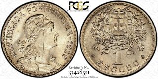 Portugal Copper - Nickel 1928 1 Escudo Pcgs Ms65 Top Graded Coin Scarce Km 578