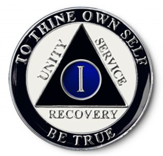 Yrs 1 - 45 Aa Anniversary Recovery Coin/medallion Black/white/blue With Silver