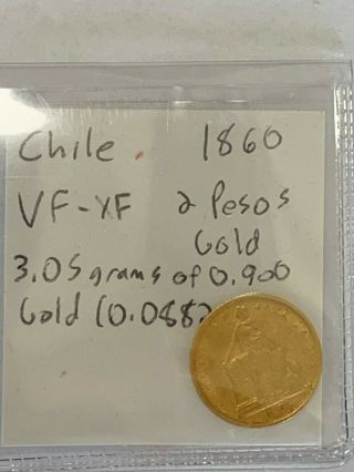 1860 Republic Of Chile,  2 Pesos Gold,  Vf - Xf