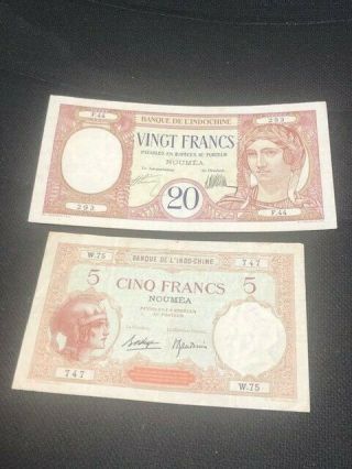 French Indochina,  Caledonia (noumea) 5 & 20 Francs / 1926