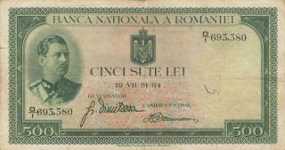 Old Romania Romanian Banknote 500 Lei - 1934