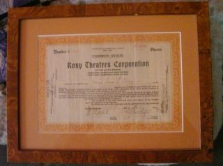 Roxy Theatre 1926 Stock Certificate,  Archivally Matted And Framed,  Stunning