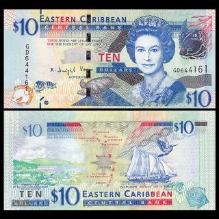 East Caribbean 10 Dollars,  Nd (2016),  P - 52,  Unc