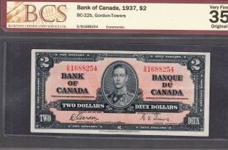 1937 Bank Of Canada - $2.  00 Note - Vf - 35 Bcs Graded - Gordon Towers S/b 1688254