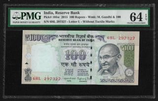 India Republic,  2015,  100 Rupees,  Pmg Choice Unc 64 Epq,  Rajan Sign,  P 105w.