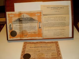 1919 Texas Independent Pipe Lines Company Fort Worth Gold Bond Stock Certicaate