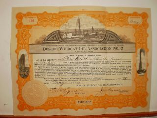 1919 Bosque Wildcat Oil Association No.  2 Meridian Texas Stock Certificate