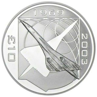 Alderney 2008 10 Gbp Concorde 1969 - 2003 5th Anniversary 5 Oz Silver Proof Coin