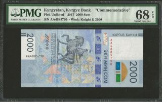 Kyrgyzstan,  2000 Som 2017 Commemorative Pmg 68 Unc