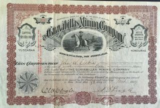 Guayabillas Mining Co Stock 1889.  Honduras.  Gold & Silver Mines.  Central America