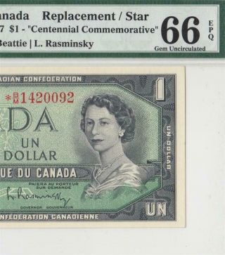 1967 Bank Of Canada Qeii $1 Star Note ( (pmg 66 Epq))