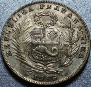 1935 REPUBLIC of PERU The LAST SILVER Half Dollar Size 