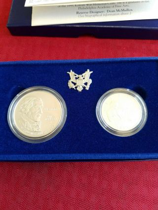 1993D 2 Coin Bill Of Rights Uncirculated Silver Dollar & Silver Half Set 3