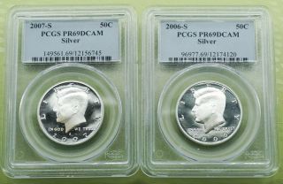 2006 - S & 2007 - S Kennedy Silver Half Dollar 50c Pcgs Graded Pr69dcam Coins 147