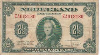 1943 Netherlands 2 1/2 Gulden Note,  Pick 66a