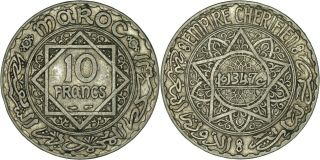 Morocco: 10 Francs Silver Ah1347 (1928) Vf
