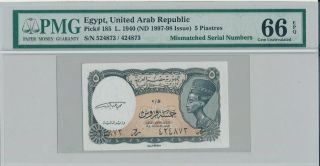 United Arab Republic Egypt 5 Piastres 1940 Mismatched Serial No.  Pmg 66epq