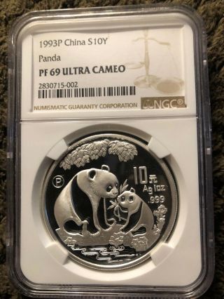 1993 China 10y Silver Panda Ngc Pf69 Ultra Cameo