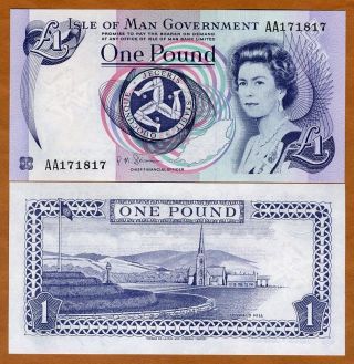 Isle Of Man,  1 Pound,  Nd (1983 Issue),  2009 Sig.  P - 40 (40c),  Aa - Pref Qeii,  Unc