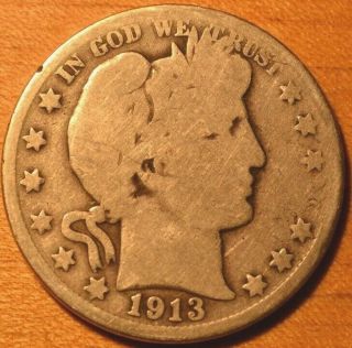 1913 - D U.  S.  Barber Half Dollar
