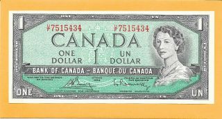 1954 Canadian 1 Dollar Bill U/f7515434 Crisp (unc)
