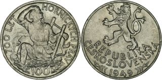 Czechoslovakia: 100 Korun Silver 1949 (700 Y.  Jihlava Mining Privileges) Unc -