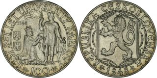 Czechoslovakia: 100 Korun Silver 1948 (600 Y.  Charles University) Xf - Unc