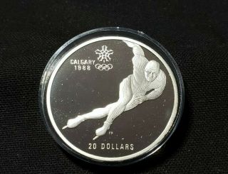 Rcm Calgary 1988 Olympic Winter Games " Speed Skating " $20 Silver Proof Coin