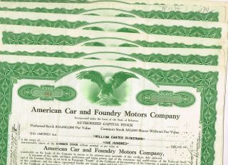 Set 6 American Car And Foundry Motors Co. ,  1920s,  Green,  Vf